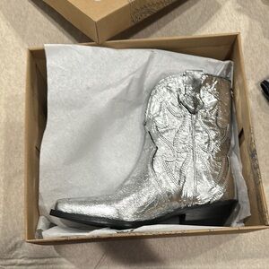 Free People Silver Metallic Ankle Booties